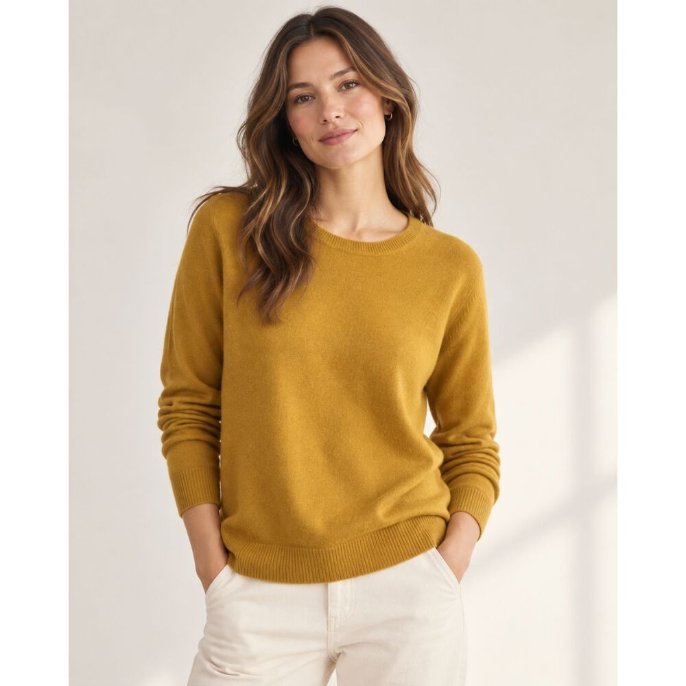 Quince 100% Mongolian Cashmere Crewneck Sweater Women’s Size L Mustard Ochre